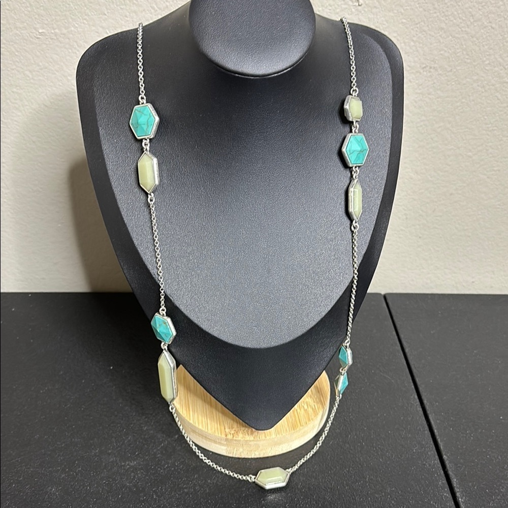 Lucky Brand Turquoise Silver-Tone Illusion Necklace, 34" Boho